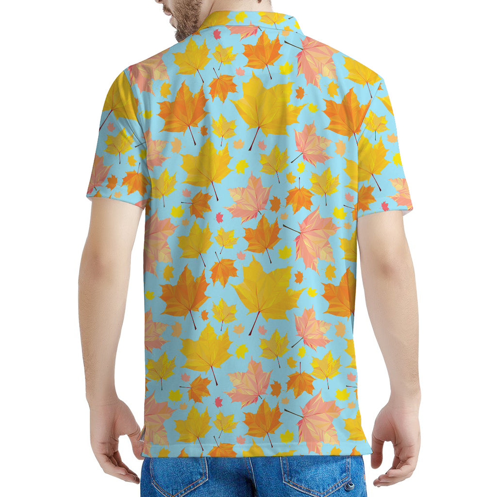 Pastel Maple Leaves Pattern Print Men's Polo Shirt
