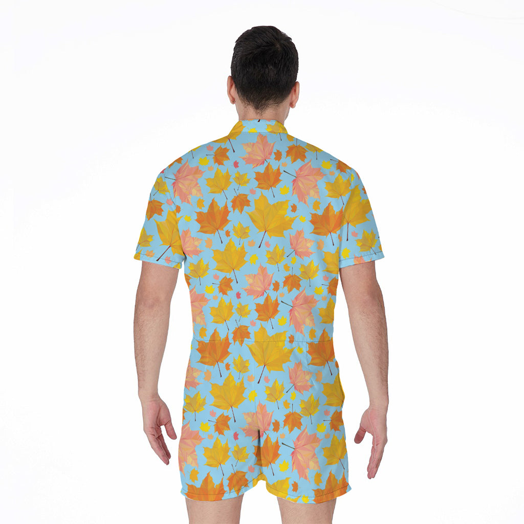 Pastel Maple Leaves Pattern Print Men's Rompers
