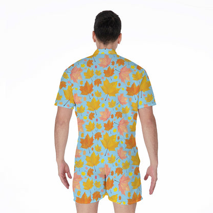 Pastel Maple Leaves Pattern Print Men's Rompers