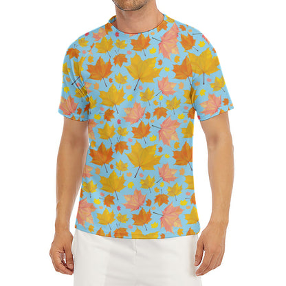 Pastel Maple Leaves Pattern Print Men's Short Sleeve Rash Guard