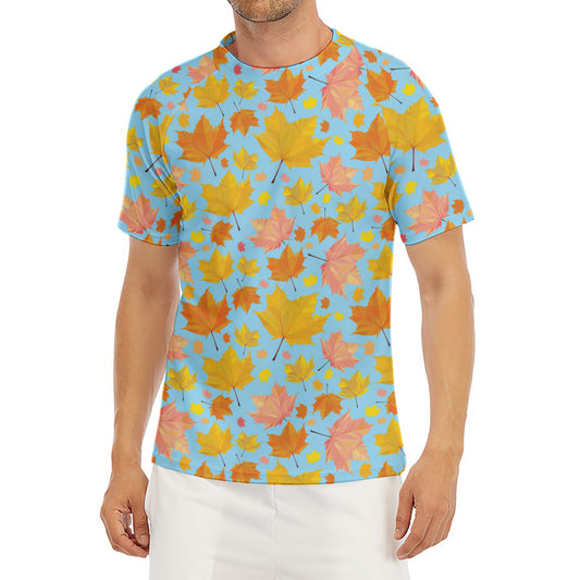Pastel Maple Leaves Pattern Print Men's Short Sleeve Rash Guard