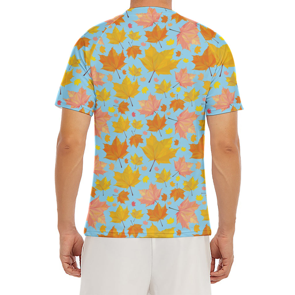 Pastel Maple Leaves Pattern Print Men's Short Sleeve Rash Guard