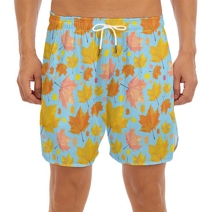 Pastel Maple Leaves Pattern Print Men's Split Running Shorts