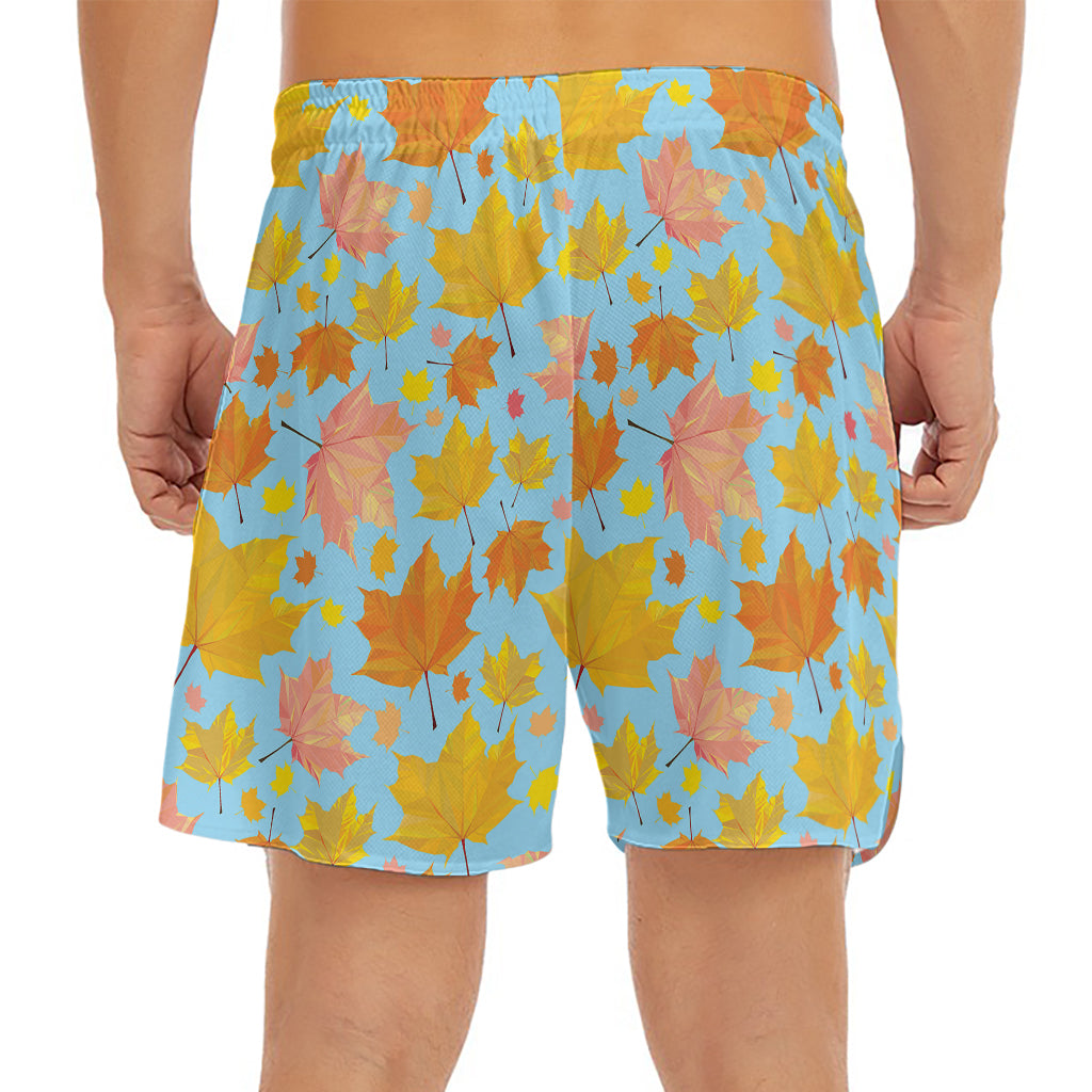 Pastel Maple Leaves Pattern Print Men's Split Running Shorts