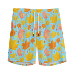 Pastel Maple Leaves Pattern Print Men's Sports Shorts