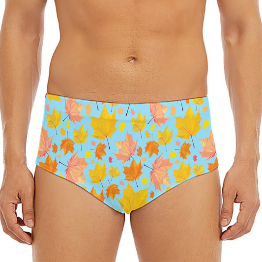 Pastel Maple Leaves Pattern Print Men's Triangle Swim Briefs