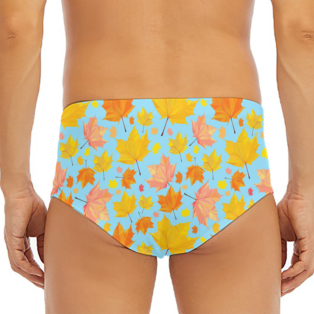 Pastel Maple Leaves Pattern Print Men's Triangle Swim Briefs