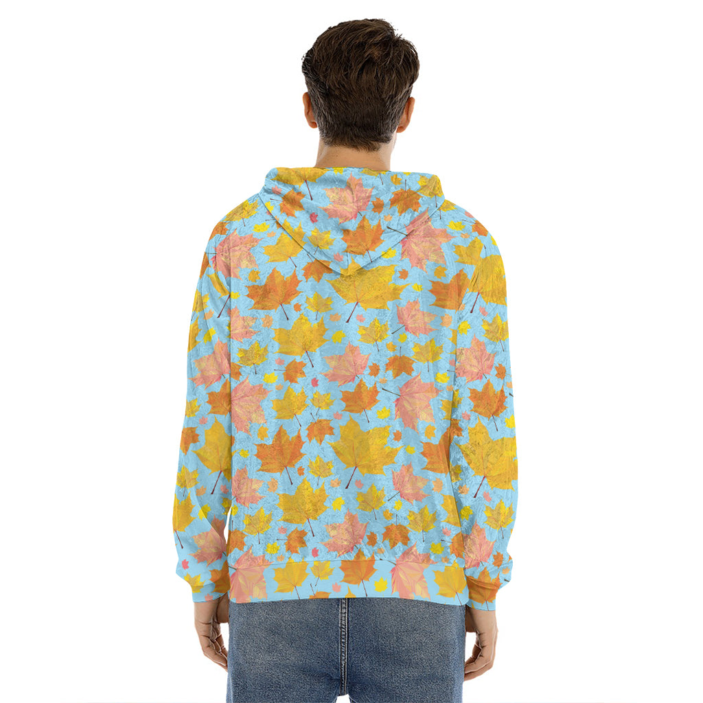 Pastel Maple Leaves Pattern Print Men's Velvet Pullover Hoodie