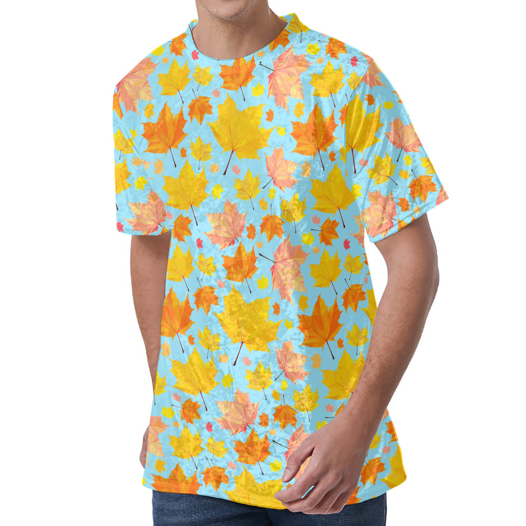Pastel Maple Leaves Pattern Print Men's Velvet T-Shirt
