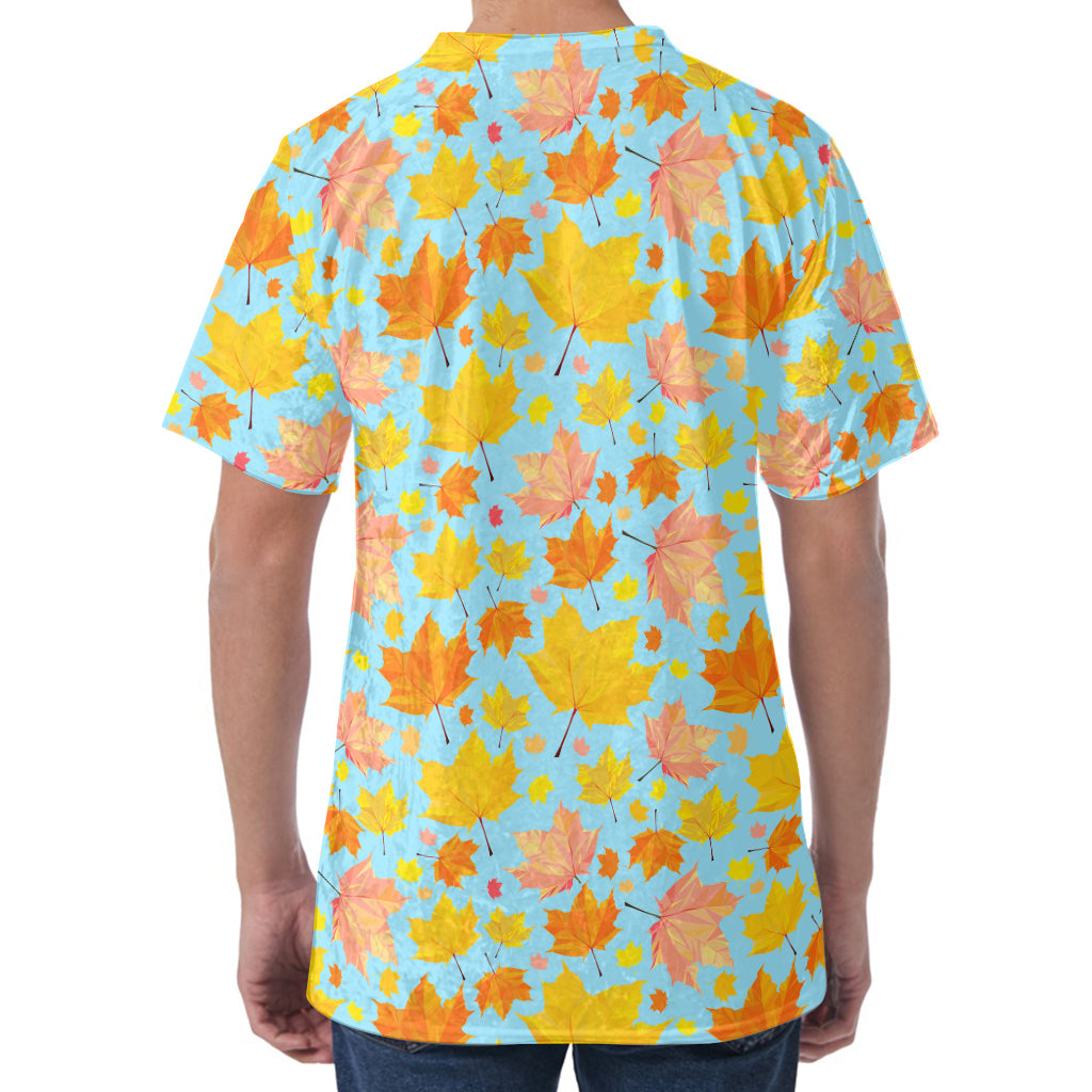 Pastel Maple Leaves Pattern Print Men's Velvet T-Shirt