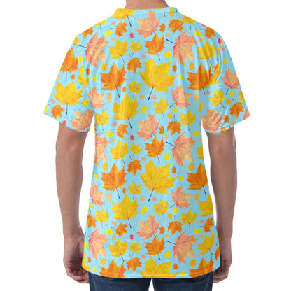 Pastel Maple Leaves Pattern Print Men's Velvet T-Shirt