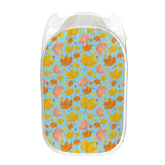 Pastel Maple Leaves Pattern Print Mesh Laundry Hamper