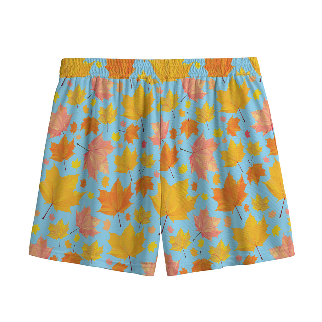Pastel Maple Leaves Pattern Print Mesh Shorts