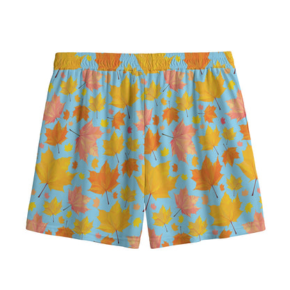 Pastel Maple Leaves Pattern Print Mesh Shorts