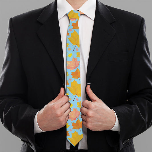Pastel Maple Leaves Pattern Print Necktie