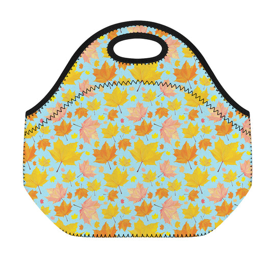 Pastel Maple Leaves Pattern Print Neoprene Lunch Bag