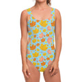 Pastel Maple Leaves Pattern Print One Piece Swimsuit
