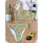 Pastel Maple Leaves Pattern Print One Shoulder Bikini Top