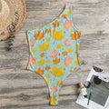 Pastel Maple Leaves Pattern Print One Shoulder Bodysuit