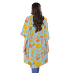 Pastel Maple Leaves Pattern Print Open Front Beach Cover Up