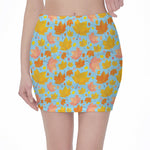 Pastel Maple Leaves Pattern Print Pencil Mini Skirt