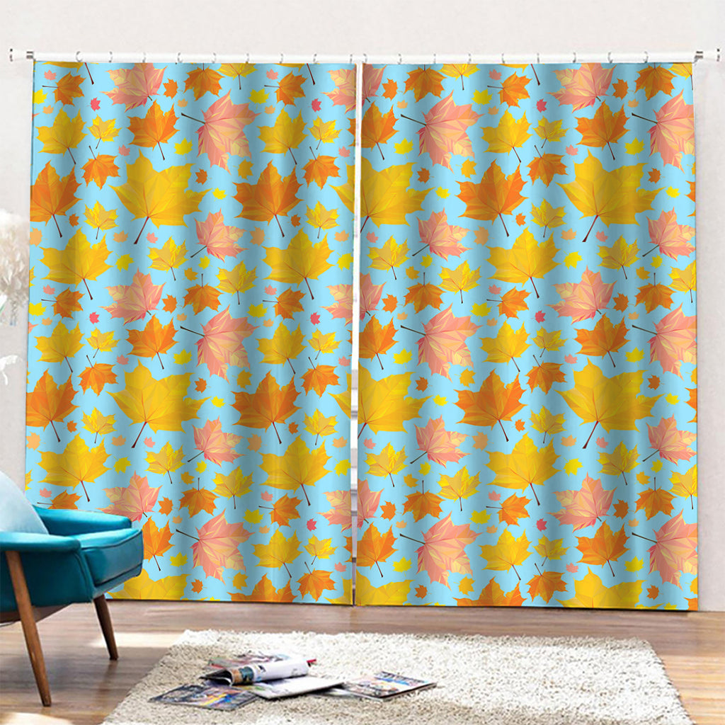 Pastel Maple Leaves Pattern Print Pencil Pleat Curtains