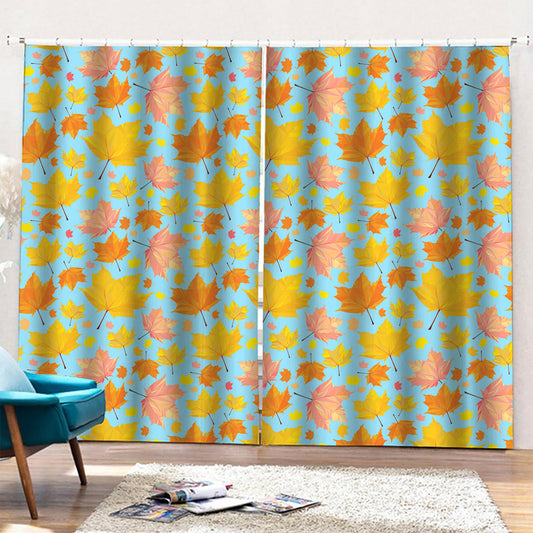 Pastel Maple Leaves Pattern Print Pencil Pleat Curtains