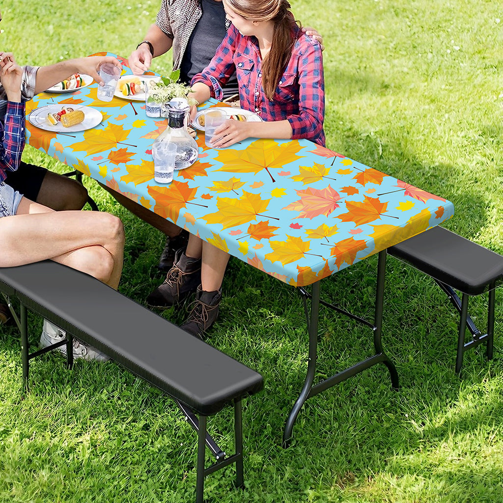 Pastel Maple Leaves Pattern Print Picnic Table Cover