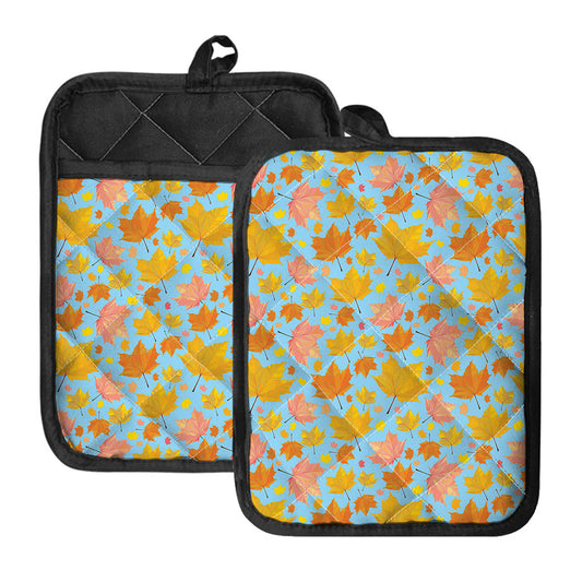 Pastel Maple Leaves Pattern Print Pot Holders With Pocket