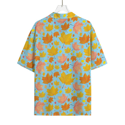Pastel Maple Leaves Pattern Print Rayon Hawaiian Shirt