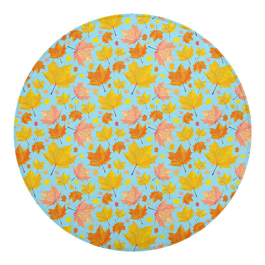 Pastel Maple Leaves Pattern Print Round Blanket