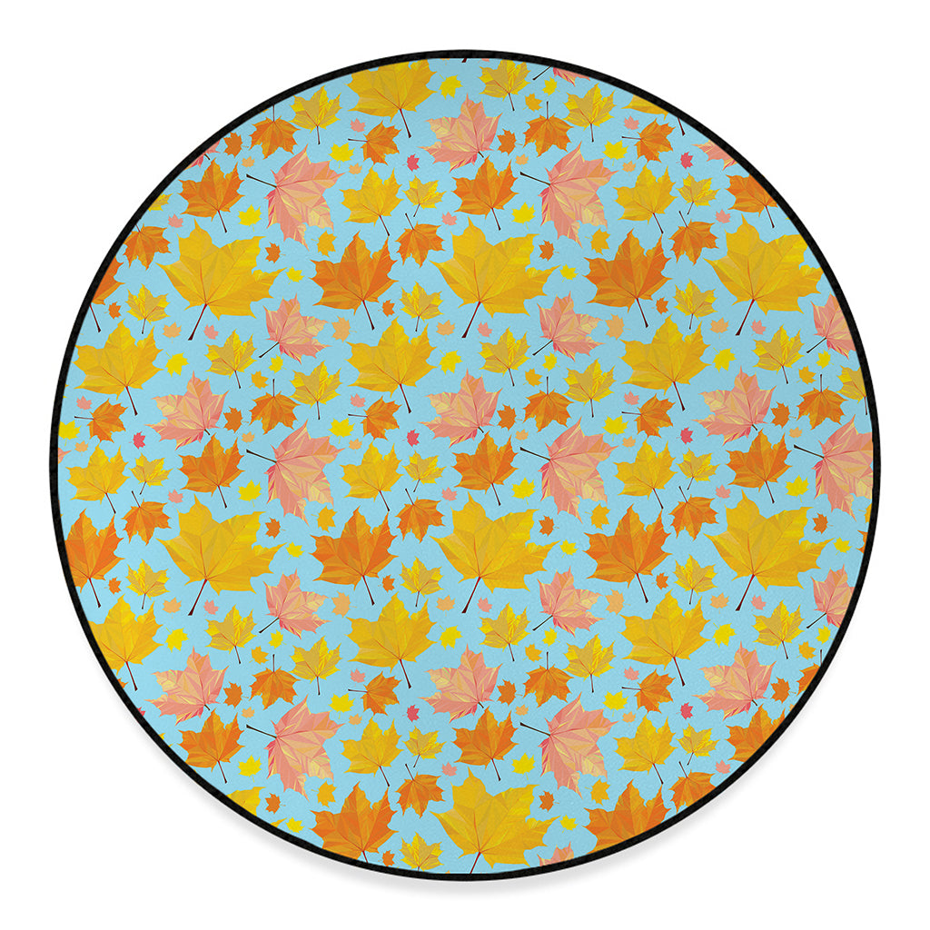 Pastel Maple Leaves Pattern Print Round Floor Mat