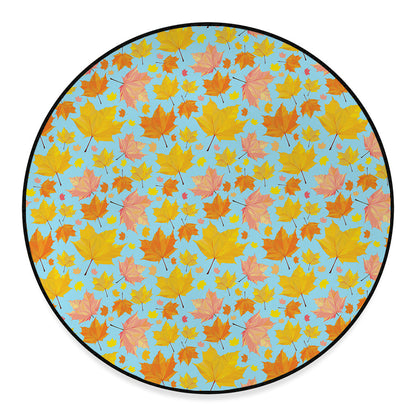 Pastel Maple Leaves Pattern Print Round Floor Mat