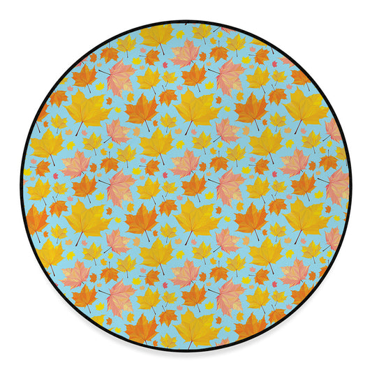 Pastel Maple Leaves Pattern Print Round Floor Mat