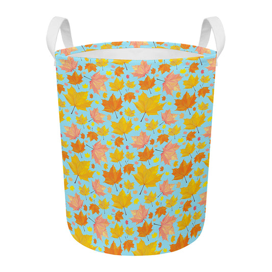 Pastel Maple Leaves Pattern Print Round Laundry Basket