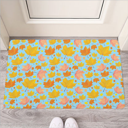 Pastel Maple Leaves Pattern Print Rubber Doormat
