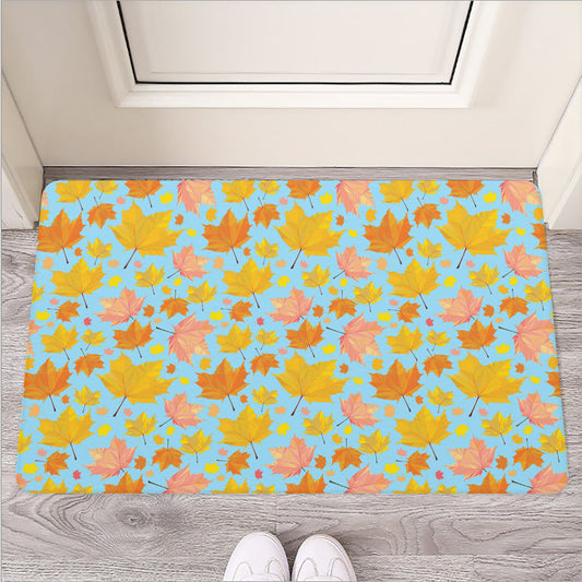 Pastel Maple Leaves Pattern Print Rubber Doormat