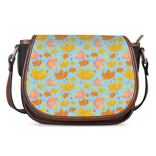 Pastel Maple Leaves Pattern Print Saddle Bag