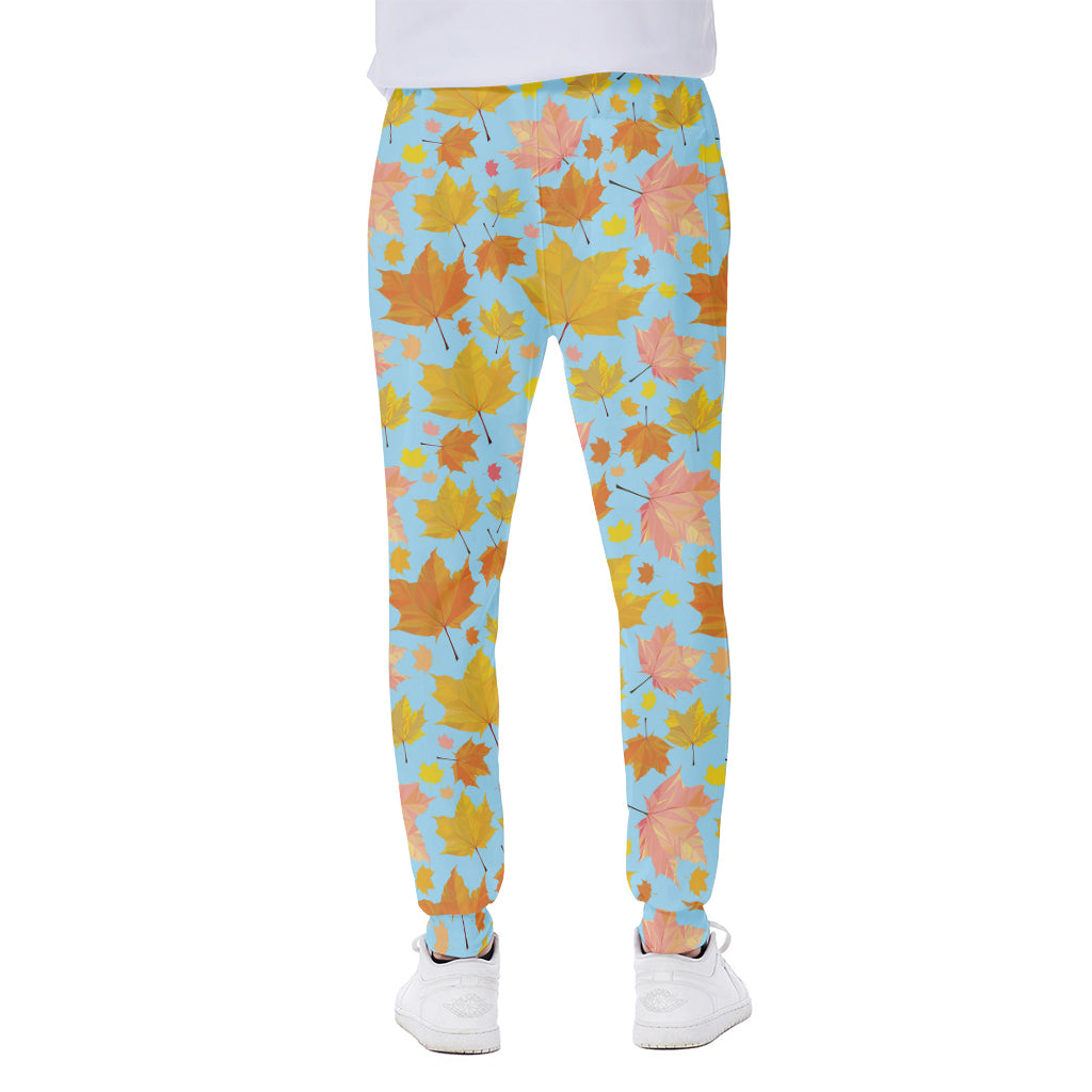 Pastel Maple Leaves Pattern Print Scuba Joggers