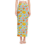 Pastel Maple Leaves Pattern Print Side Slit Maxi Skirt