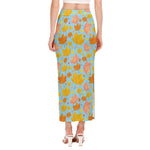 Pastel Maple Leaves Pattern Print Side Slit Maxi Skirt