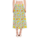 Pastel Maple Leaves Pattern Print Side Slit Midi Skirt