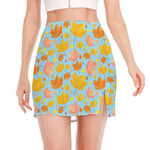Pastel Maple Leaves Pattern Print Side Slit Mini Skirt