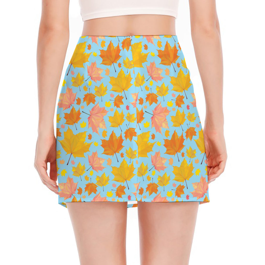 Pastel Maple Leaves Pattern Print Side Slit Mini Skirt