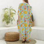 Pastel Maple Leaves Pattern Print Silk V-Neck Kaftan Dress
