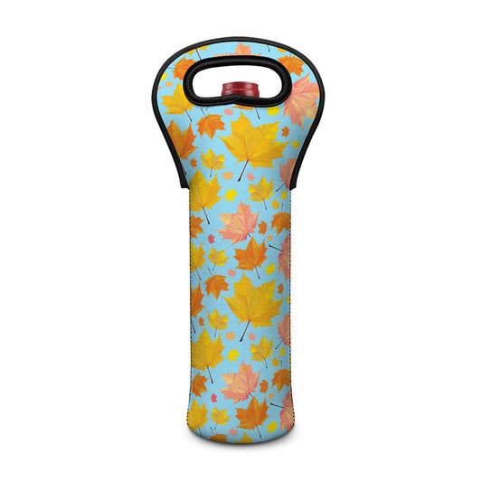 Pastel Maple Leaves Pattern Print Single Neoprene Wine Tote