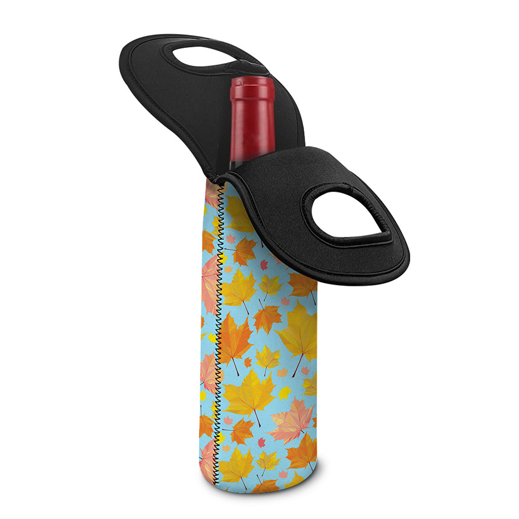 Pastel Maple Leaves Pattern Print Single Neoprene Wine Tote