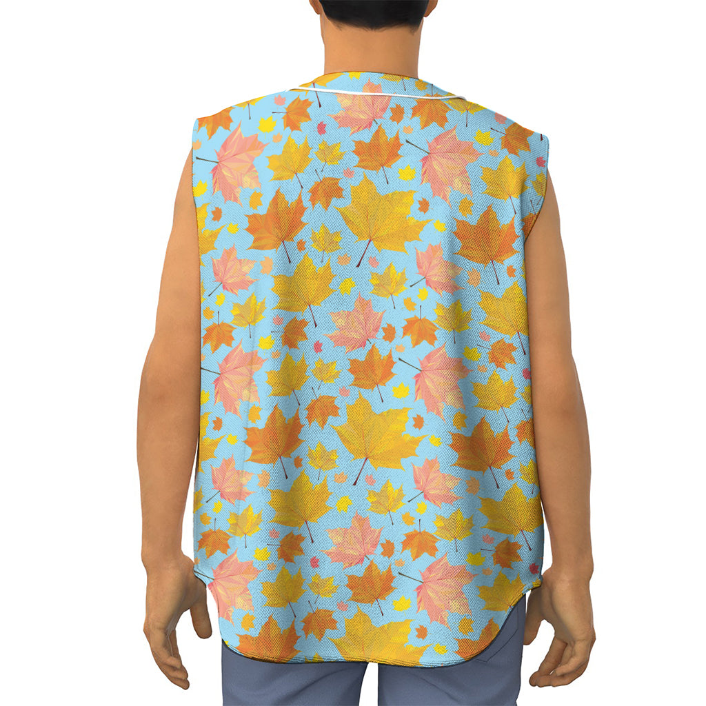 Pastel Maple Leaves Pattern Print Sleeveless Baseball Jersey