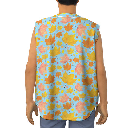 Pastel Maple Leaves Pattern Print Sleeveless Baseball Jersey