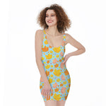 Pastel Maple Leaves Pattern Print Sleeveless Bodycon Dress